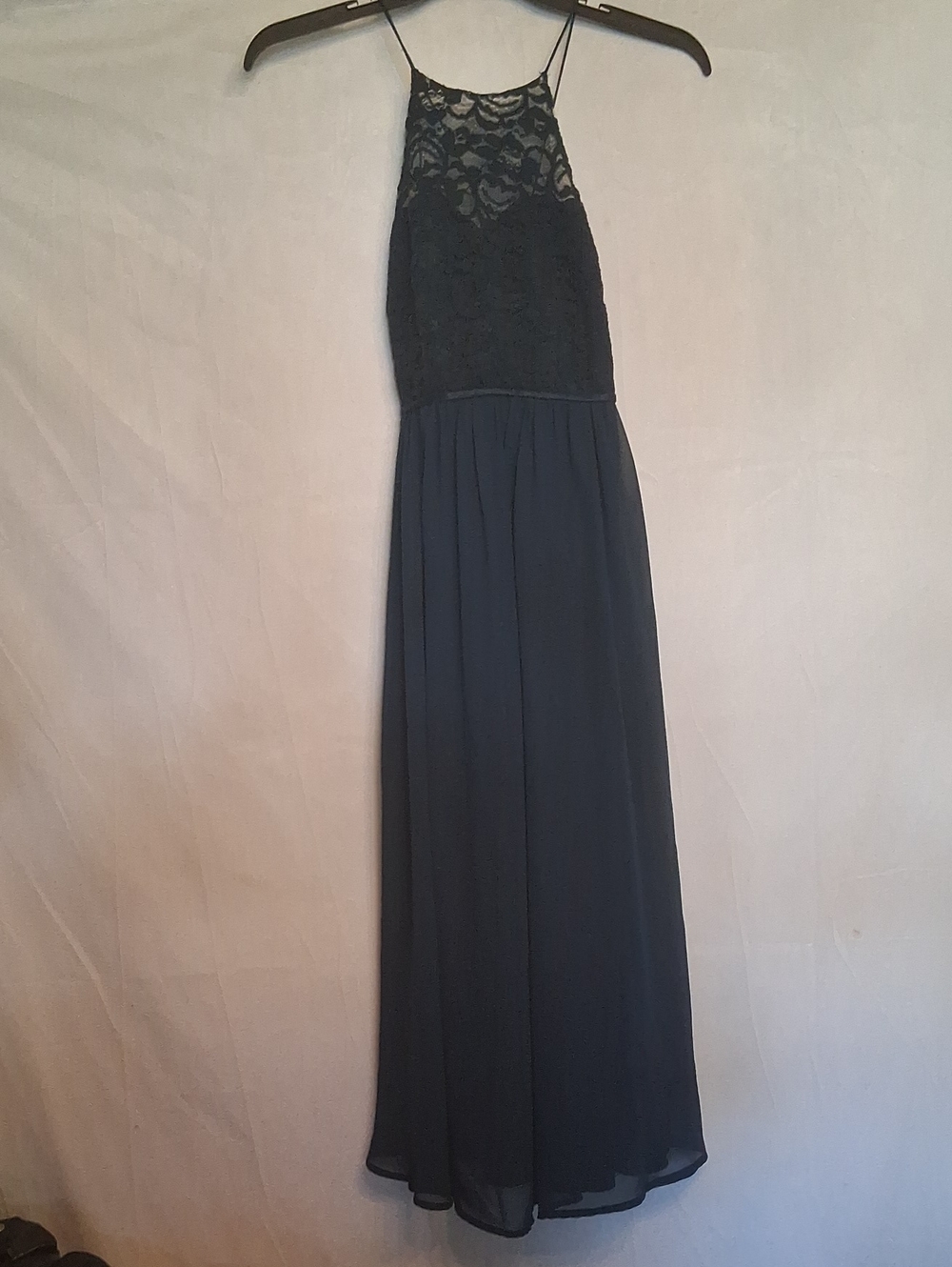 Azazie Women's Lace Bodice Halter Maxi Dress in Navy Size 14 Junior